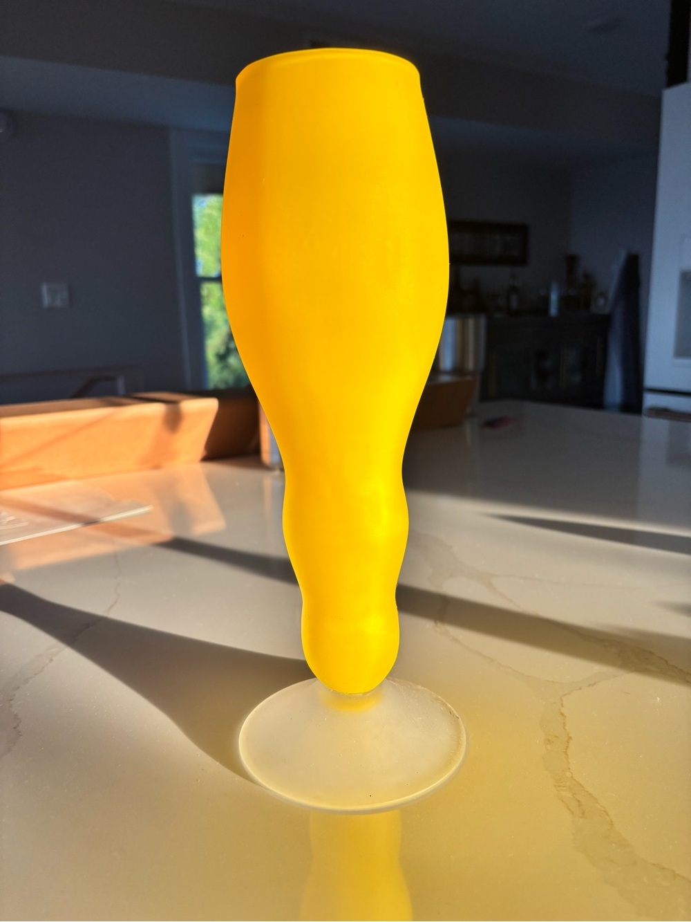 Bright Yellow Frosted Stemmed Vase